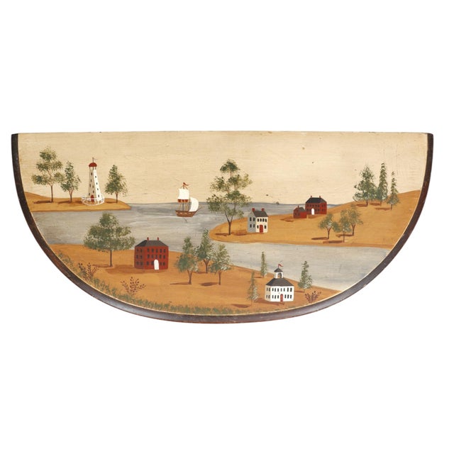 American Rufus Porter Style Folk Art Demilune Side Table For Sale - Image 3 of 9