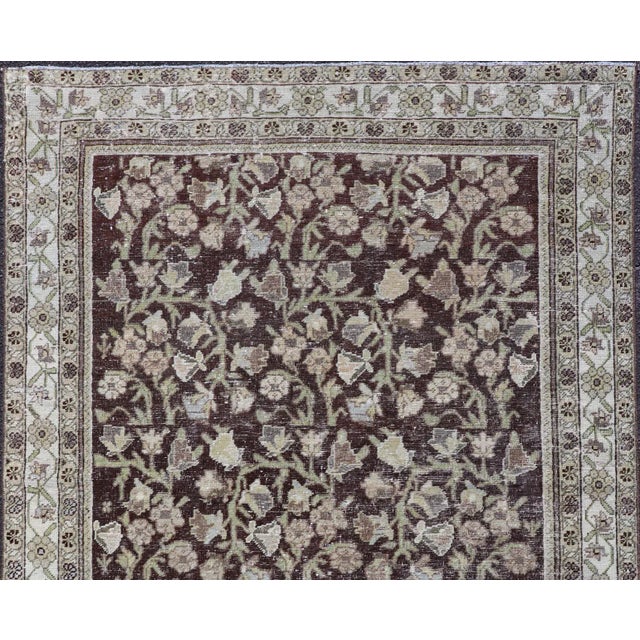 Shabby Chic Antique Sultanabad Mahal Rug With Rich Brown and Geometric Patterns 4'2 X 5'7 For Sale - Image 3 of 10