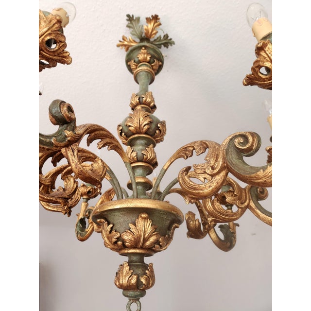 Large Vintage Louis XV Rococo Baroque Florentine Wood Carved Floral Chandelier, 1920s For Sale - Image 18 of 18