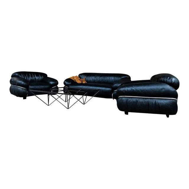 Vintage Sesann Two-Seater Sofa in Black Italian Aniline Leather by Gianfranco Frattini for Cassina, 1972 For Sale - Image 9 of 12