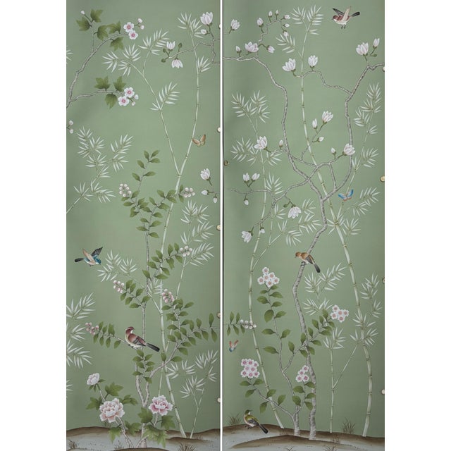 If you love the look of De Gournay wallpaper but not the price, this is for you. Green Chinoiserie Hand-Painted Wallpaper,...
