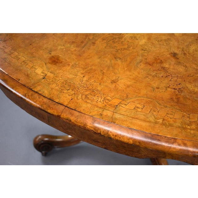 Wood Victorian Burr Walnut Inlaid Loo Table, 1860 For Sale - Image 7 of 9