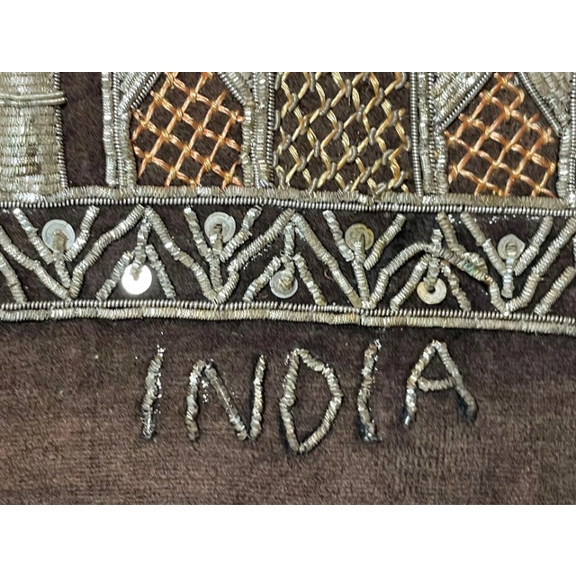 Antique 19th Century Hand Embroidered Velour Taj Mahal Indian Needlepoint Art For Sale - Image 9 of 13