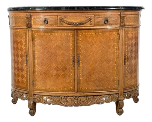 Antique French Neoclassical Style Inlaid Satinwood Demilune Server Cabinet