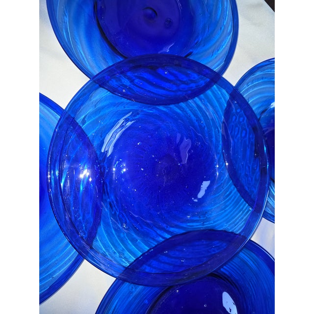 1970s Collection of Vintage Cobalt Blue Hand Blown Glass Charger Plates From Mexico For Sale - Image 5 of 11