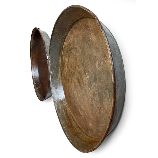 Farmhouse Large Vintage Industrial Farmhouse Iron Round Tray For Sale - Image 3 of 9