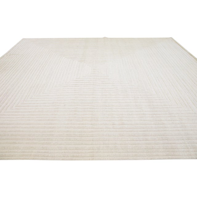 2010s 2010s Ivory Modern Moroccan Style Oversize Wool Rug With Op Art Design by Apadana For Sale - Image 5 of 7