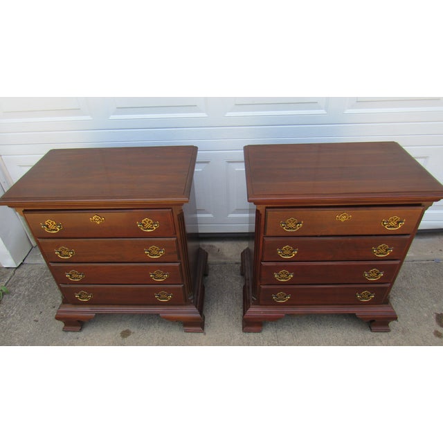 Item: Pair Nightstands Details: Cherry Great Designer Look/Quality Piece Four Drawers Marked James Sterling Great Hardware...