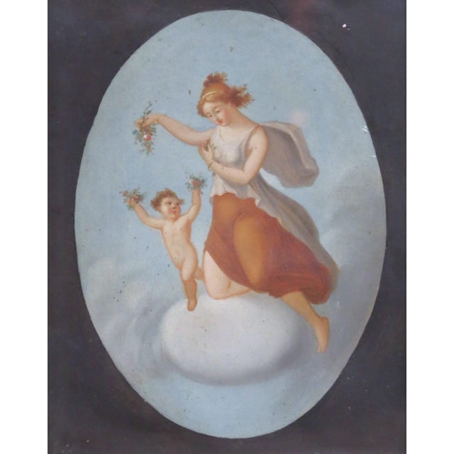 Neoclassical 19th Century French Neoclassical Gouache of Flora and Putto in Giltwood Frame For Sale - Image 3 of 7