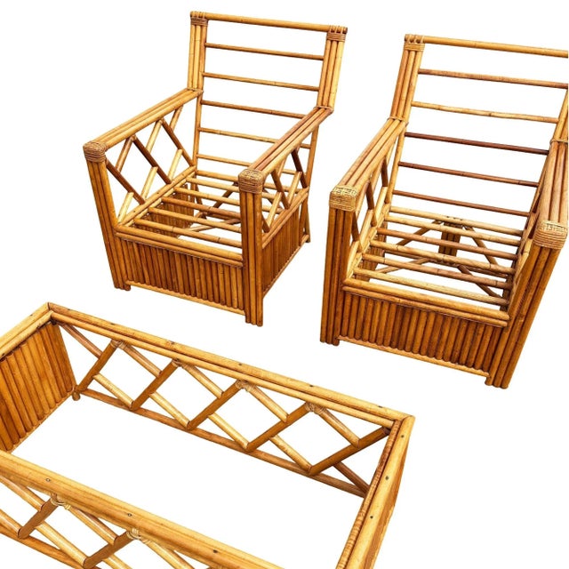 Heywood Wakefield "Oak Rattan" Lounge Chair Pair W/ Coffee Table For Sale - Image 13 of 13