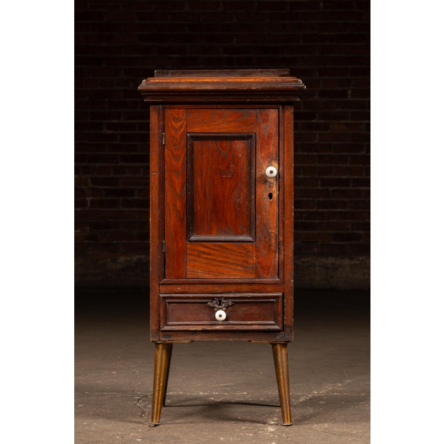 Late 19th Century Early American Oak Cabinet With Tapered Brass-Capped Legs For Sale In Chicago - Image 6 of 8