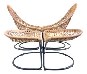 Armchairs and Ottomans in Rattan, 1960s, Set of 4