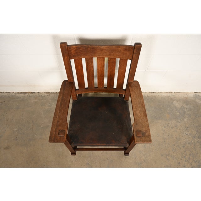 Gustav Stickley Antique Mission Oak Arts & Crafts Rocking Chair, Circa 1910 For Sale - Image 9 of 13