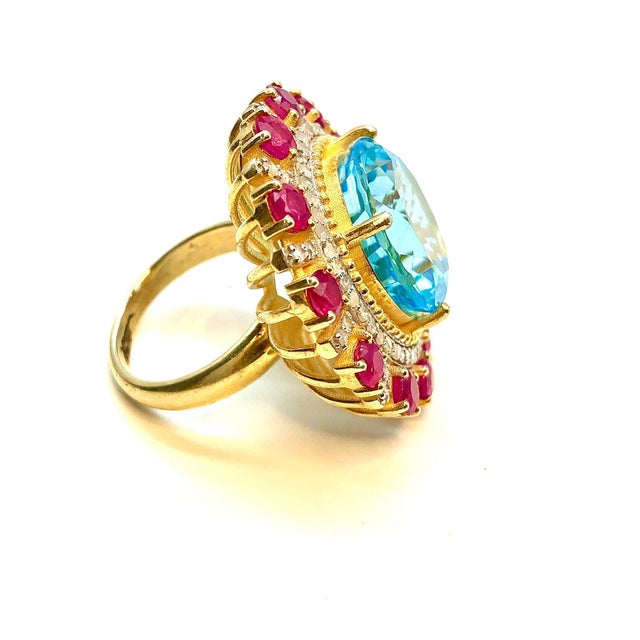 Early 21st Century Bochic "Orient" Vintage African Ruby, Topaz & Diamond Ring Set In 18K Gold & Silver For Sale - Image 5 of 18