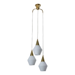 1960s Opaline Glass and Brass Chandelier Attributed to Mauri Almari for Idman For Sale