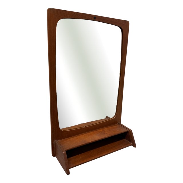 Danish Teak Wall Mirror with Shelf, 1960s For Sale