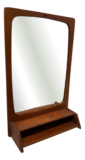 Danish Teak Wall Mirror with Shelf, 1960s