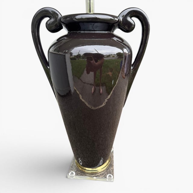 Plastic Vintage Hollywood Regency Black Amphora Urn Shape Lamp For Sale - Image 7 of 8