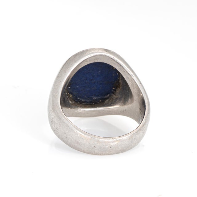 1950s Vintage Tiffany & Co Crest Ring Lapis Lazuli Platinum Sz 6 Mid Century Signet For Sale - Image 5 of 7