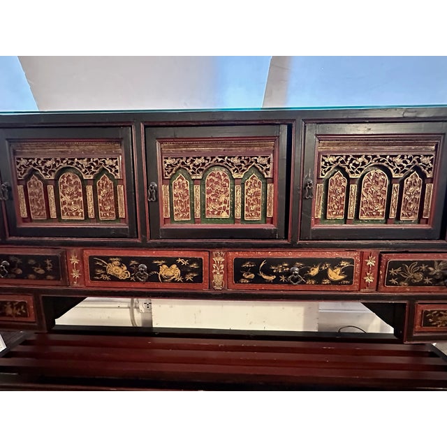 Chinese Large Carved Antique Chinese Cabinet Console From Fujian Province For Sale - Image 3 of 16