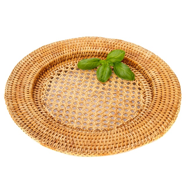 Boho Chic Artifacts Rattan 13" Open Weave Charger For Sale - Image 3 of 5