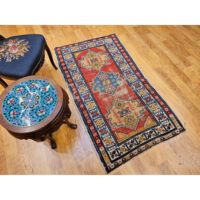 Vintage Handwoven Caucasian Kazak Rug, Geometric Pattern, Red & Ivory, 4' x 7' For Sale In Chicago - Image 6 of 18