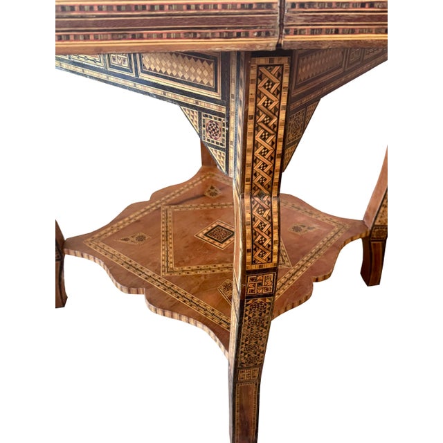 Vintage Marquetry Wood Inlay With Mother of Pearl Folding Game Table For Sale - Image 15 of 18
