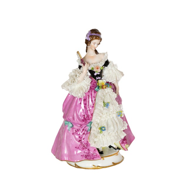 Baroque Style Porcelain Figure of Lady with Fan from Capodimonte, 1900s For Sale - Image 5 of 7