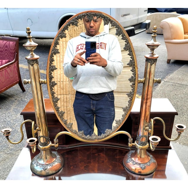 Sheffield Mfg. Co Antique Early 20th Century Victorian Sheffield Large Silver-Plated Table Mirror For Sale - Image 4 of 7