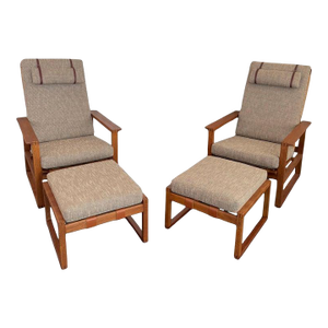 Pair of Danish Modern Lounge Chair Ottoman Sets Attributed to Børge Mogensen