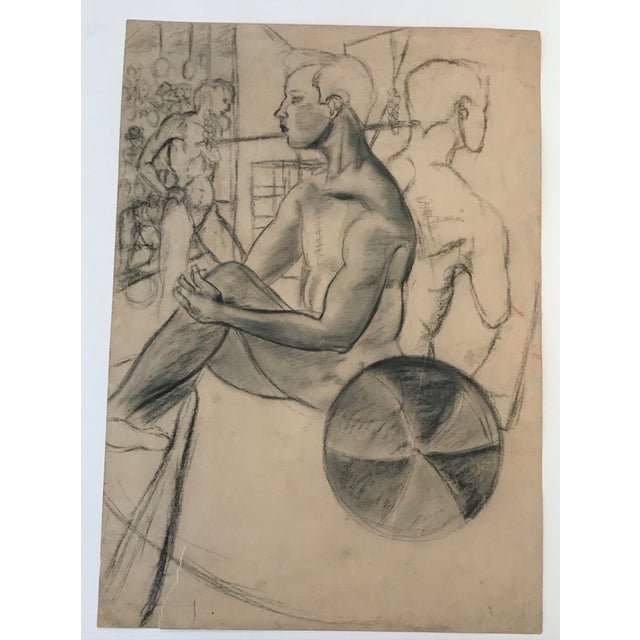 1930s 1930s Seated Male Nude Drawing For Sale - Image 5 of 5