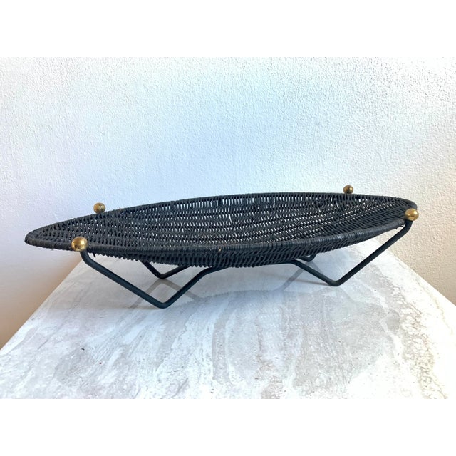 Mid 20th Century Mid-Century Wicker Basket on Iron & Brass Ball Stand For Sale - Image 11 of 11