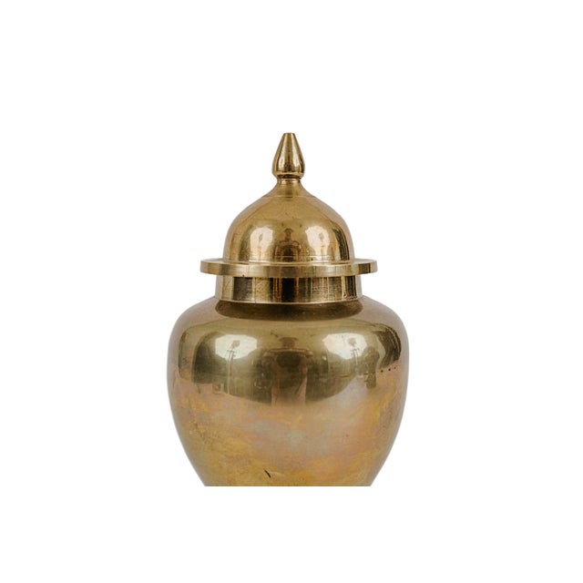 Vintage Pair of Brass Ginger Jars Mid-Century Modern Hollywood Regency For Sale - Image 4 of 9