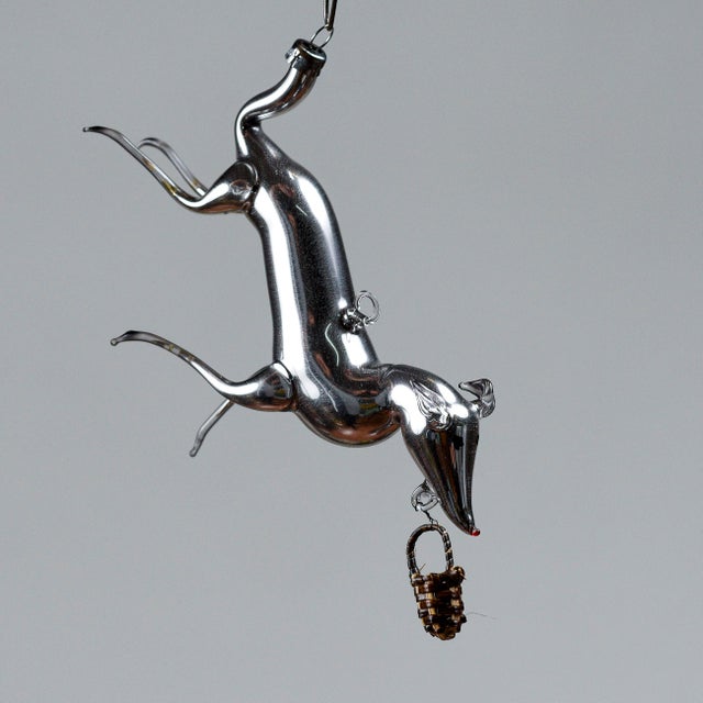 Metal Art Nouveau German Greyhound with Basket in Silvered Glass For Sale - Image 7 of 18