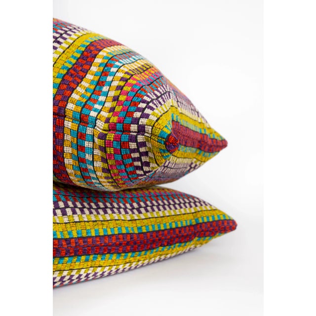 2020s 24" X 24" Pair of Designer Pillows in 90’s Block Print Stripes and 90’s Colors For Sale - Image 5 of 7