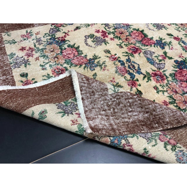 Vintage Floral Turkish Handmade Multicolor Rug For Sale - Image 10 of 11