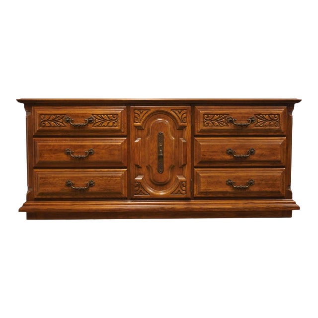 Sumter Cabinet Solid Oak Italian Mediterranean Style 74" Triple Door Dresser For Sale
