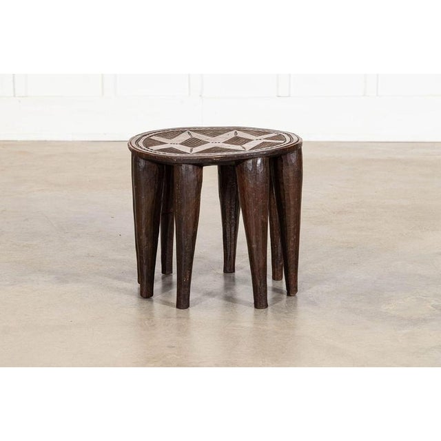 African Tribal Carved Teak Nupe Stool, 1920 For Sale - Image 8 of 11