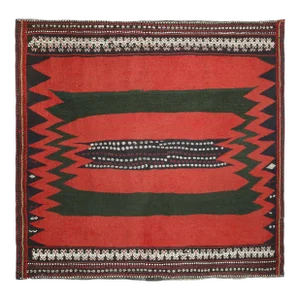 Vintage Sofreh Persian Kilim Rug in Red With Geometric Patterns - by Rug & Kilim