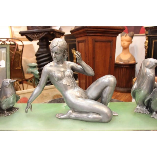 Art Deco Cast Aluminum Sculpture on Marble For Sale - Image 4 of 6