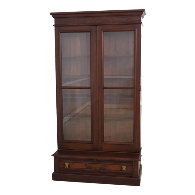 Victorian Restored Walnut 2 Door Bookcase Cabinet For Sale