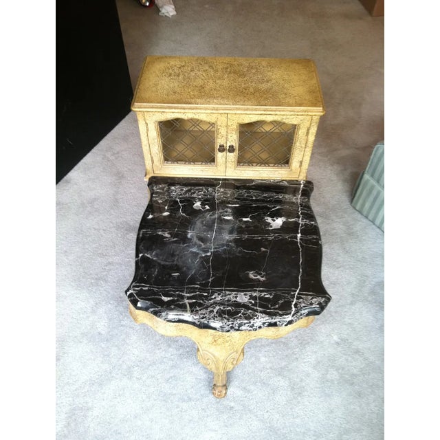 Antique 1940's–1950's Small Step Table with Marble For Sale - Image 9 of 11