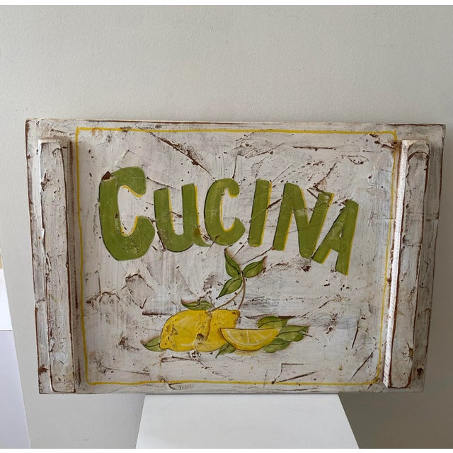 Farmhouse Vintage Shabby Chic Farmhouse Hand Painted Wood Cucina Kitchen Sign For Sale - Image 3 of 8