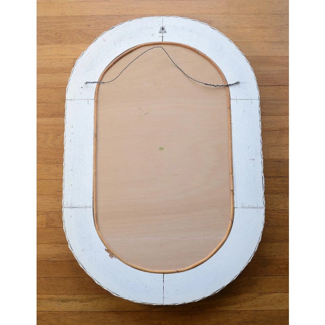 White Vintage 1970s Boho White Wicker Racetrack Mirror For Sale - Image 8 of 9