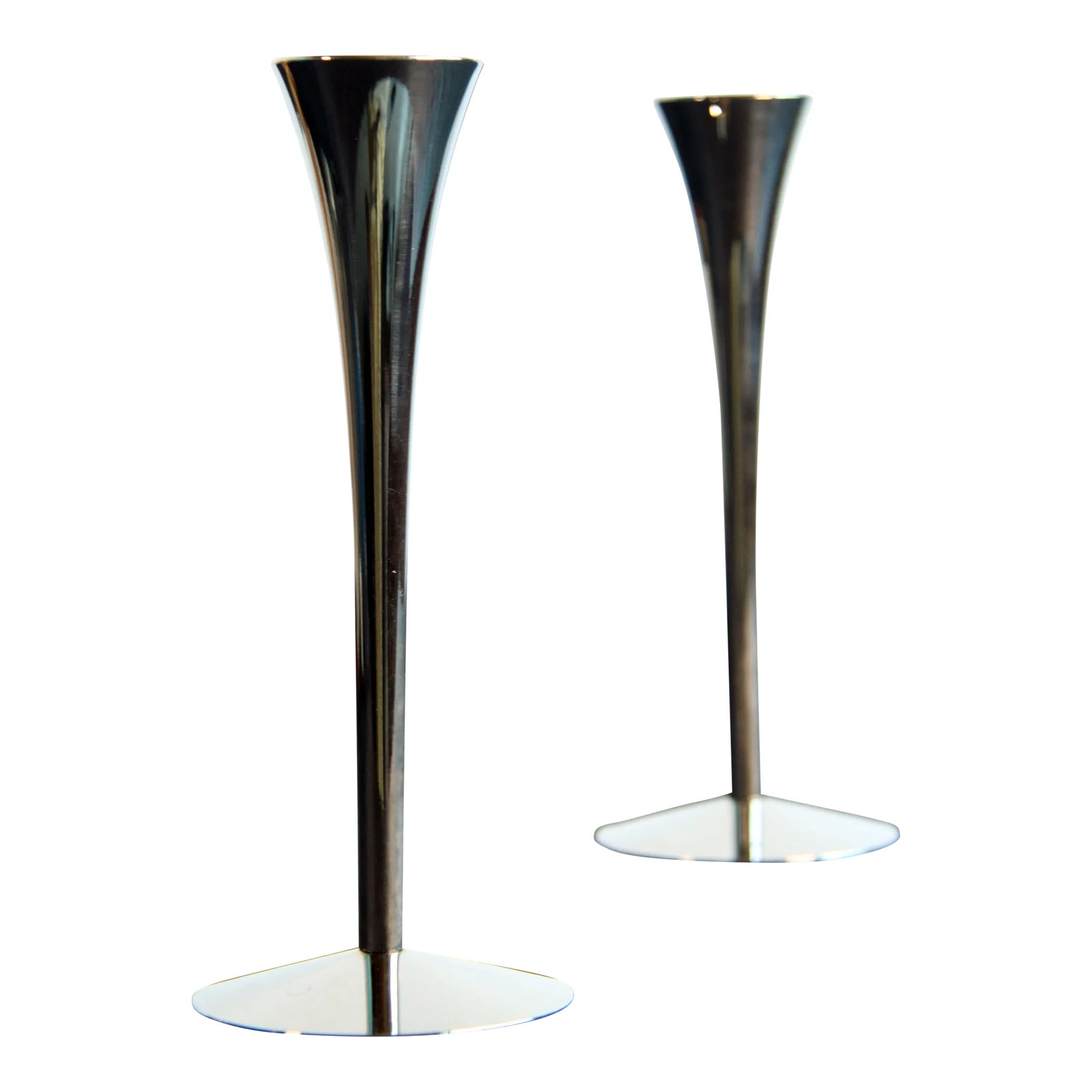 Vintage Mid Century Modern Solingen German Chrome Candle Sticks - a Pair