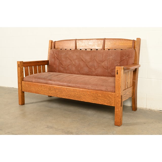 Mission Harden Furniture Antique Mission Oak Arts & Crafts Settle Sofa or Bench, Circa 1910 For Sale - Image 3 of 13