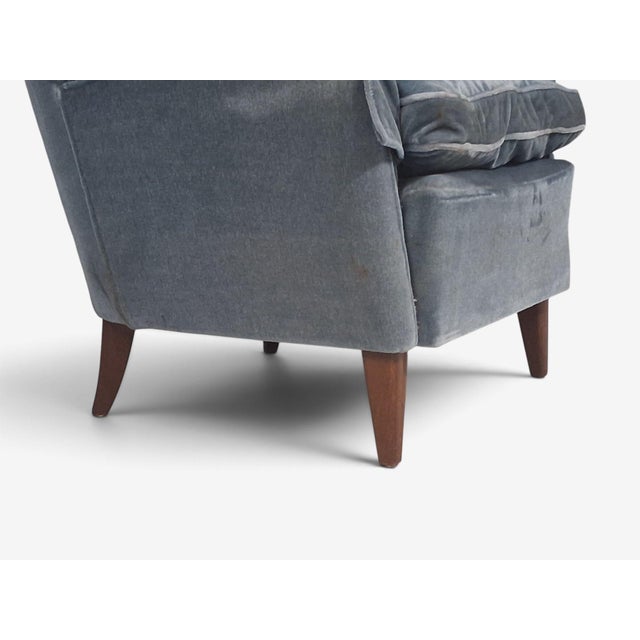 Danish Cabinetmaker, Lounge Chairs, Blue Velvet, Stained Wood, Denmark, 1950s For Sale - Image 9 of 11