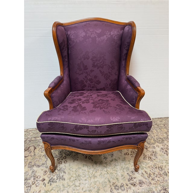 French Provincial French Provincial Wing Back Chair For Sale - Image 3 of 12