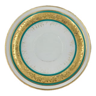 Antique William Guerin & Co. Limoges France Porcelain Saucer Celeste Teal & Encrusted Gold c.1891-1932 For Sale