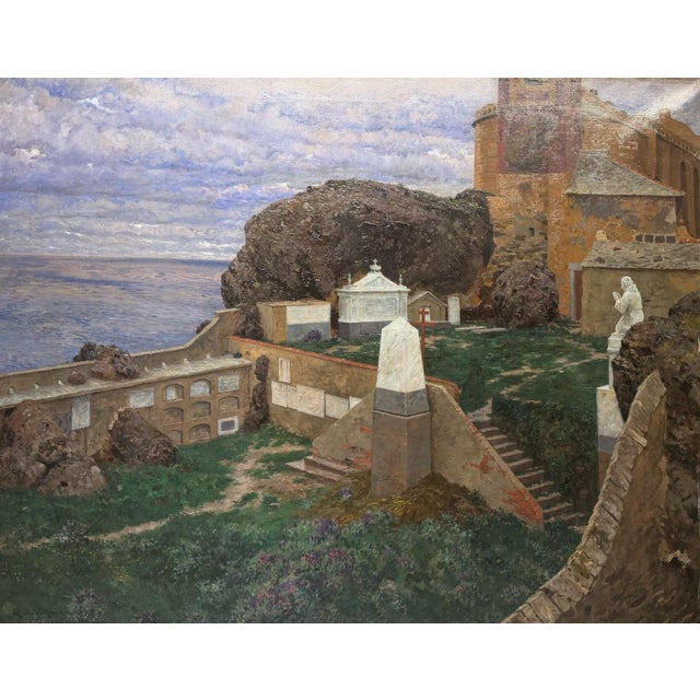 Portofino cemetery, italy, 1894, by german artist prof. H. R. Von volkmann. Oil on canvas, approx. 99 x 124 cm. Top...